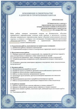 Приложение к свидетельству о допуске к строительным работам Славянка СРО в строительстве